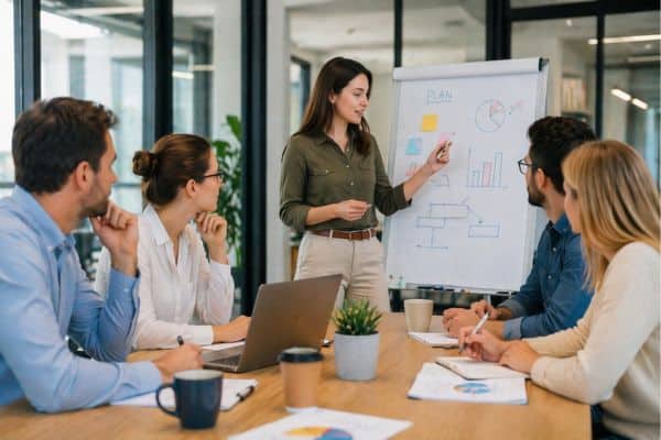 Réunion professionnelle dans un espace moderne