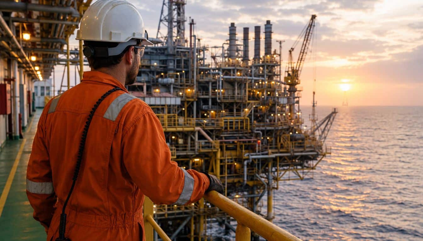 Plateforme offshore au coucher du soleil